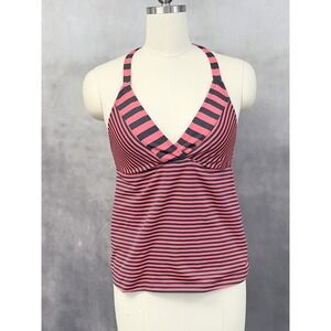 Mossimo Tankini Swim Top Size Medium Halter Stripe Babydoll Indie Beach Coastal